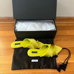 Natori Wayu Satin Fringe Cross Slide Sandals